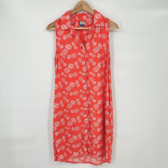 KAVU Pink Pineapple Button Front Midi Dress Women's Size Small - Picture 1 of 5